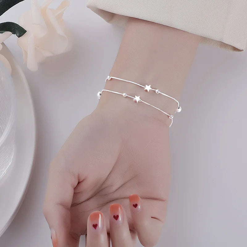 New In Double Layered Star Bracelets Woman Luxury Sterling Silver 925 Jewelry Gift For Girlfriend Charm Braclets Jewellery Women