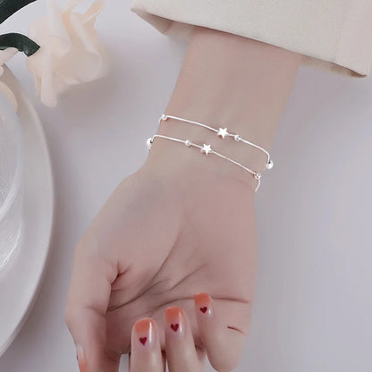 New In Double Layered Star Bracelets Woman Luxury Sterling Silver 925 Jewelry Gift For Girlfriend Charm Braclets Jewellery Women
