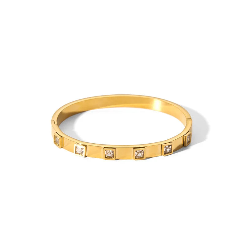 New Waterproof Cubic Zirconia Bangles - Tarnish-Free Stainless Steel Bracelets for Women | Customizable Wholesale Jewelry