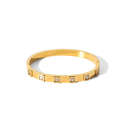 New Waterproof Cubic Zirconia Bangles - Tarnish-Free Stainless Steel Bracelets for Women | Customizable Wholesale Jewelry