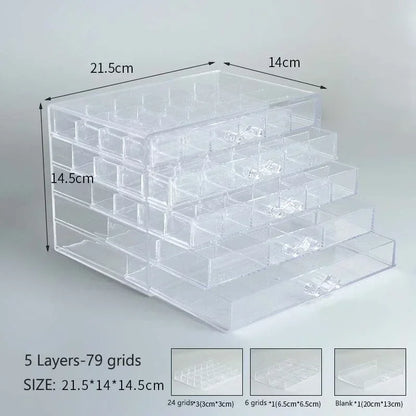 Transparent Jewelry Storage Box 72/79/120 Grids Multi-layer Plastic Display Holder with Drawer Nail Diamonds Organizer Nail Art