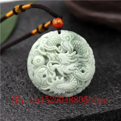 Natural White & Green Jade Dragon Pendant Necklace - Carved Amulet Charm