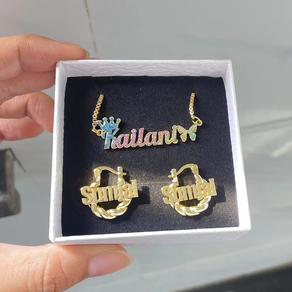 Personalized Name Kids Set Necklace Custom Letter Bracelet Stainless Steel Mini Earrings Gift for Kids