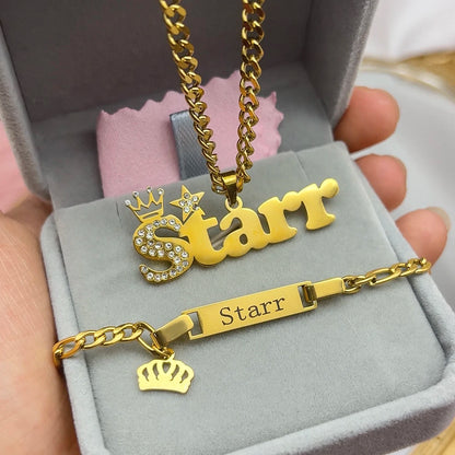 Personalized Name Kids Set Necklace Custom Letter Bracelet Stainless Steel Mini Earrings Gift for Kids
