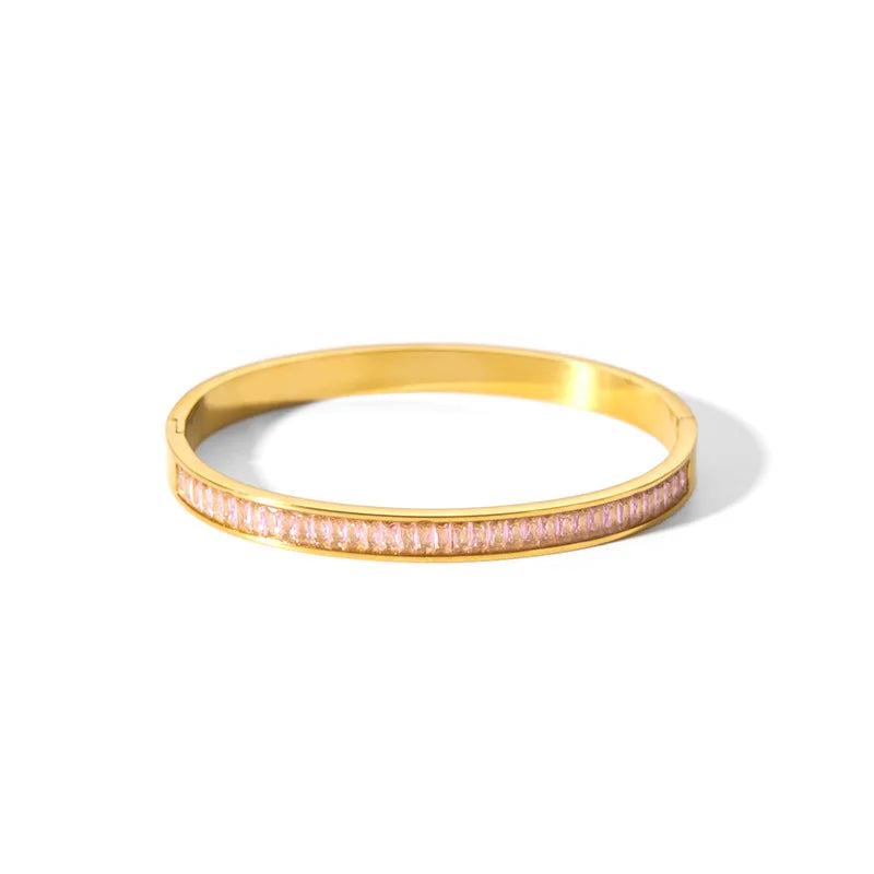 New Waterproof Cubic Zirconia Bangles - Tarnish-Free Stainless Steel Bracelets for Women | Customizable Wholesale Jewelry