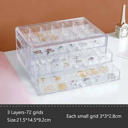 Transparent Jewelry Storage Box 72/79/120 Grids Multi-layer Plastic Display Holder with Drawer Nail Diamonds Organizer Nail Art