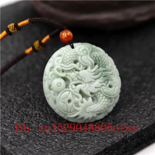 Natural White & Green Jade Dragon Pendant Necklace - Carved Amulet Charm
