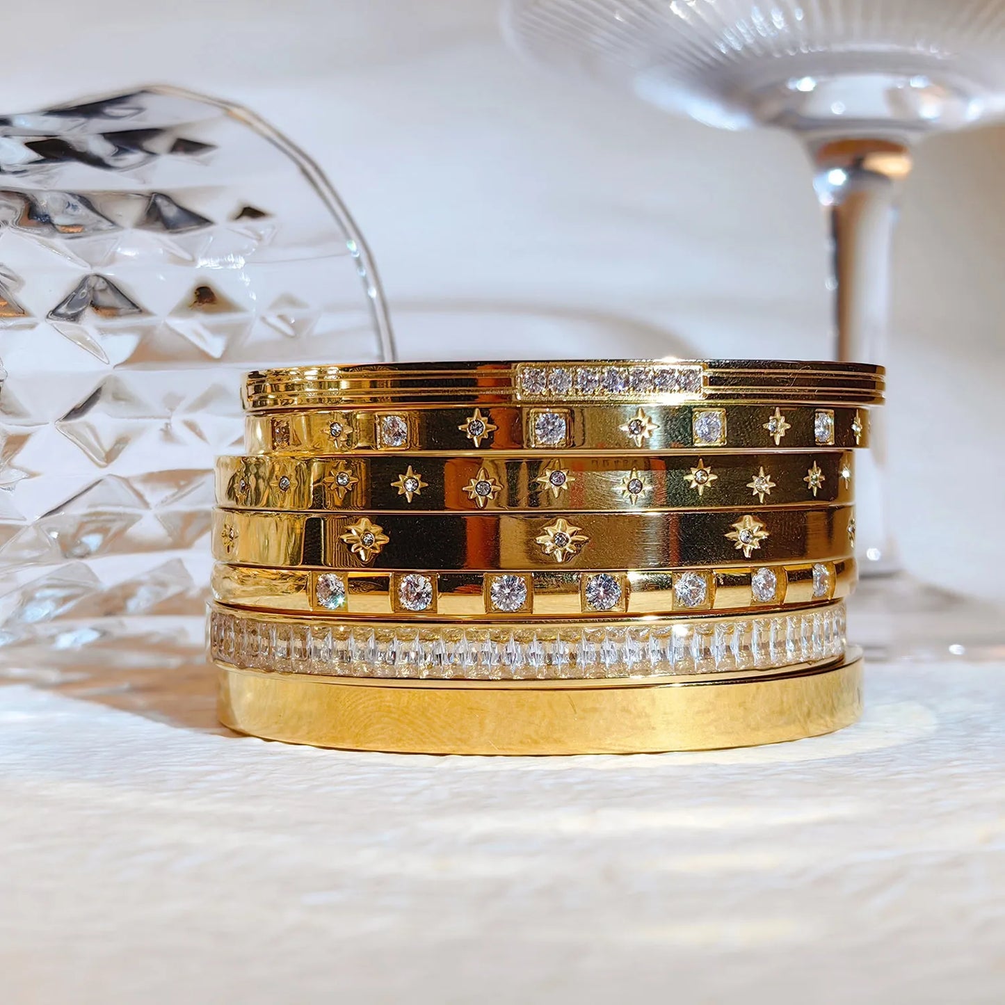 New Waterproof Cubic Zirconia Bangles - Tarnish-Free Stainless Steel Bracelets for Women | Customizable Wholesale Jewelry