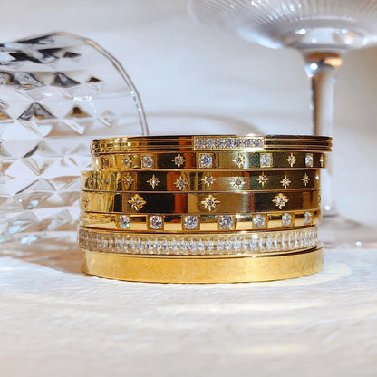 New Waterproof Cubic Zirconia Bangles - Tarnish-Free Stainless Steel Bracelets for Women | Customizable Wholesale Jewelry