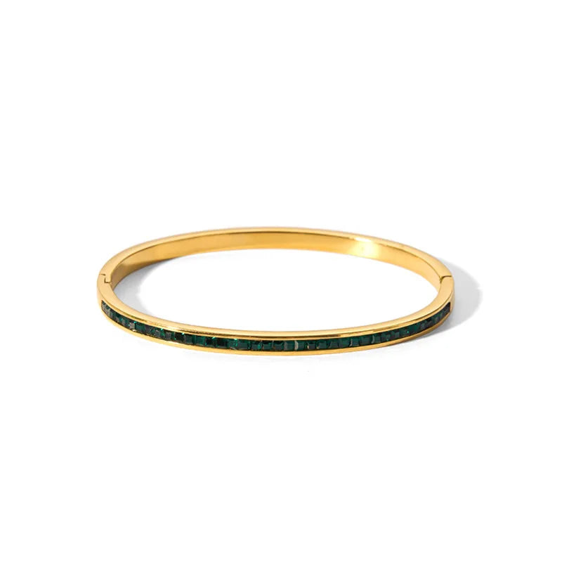 New Waterproof Cubic Zirconia Bangles - Tarnish-Free Stainless Steel Bracelets for Women | Customizable Wholesale Jewelry