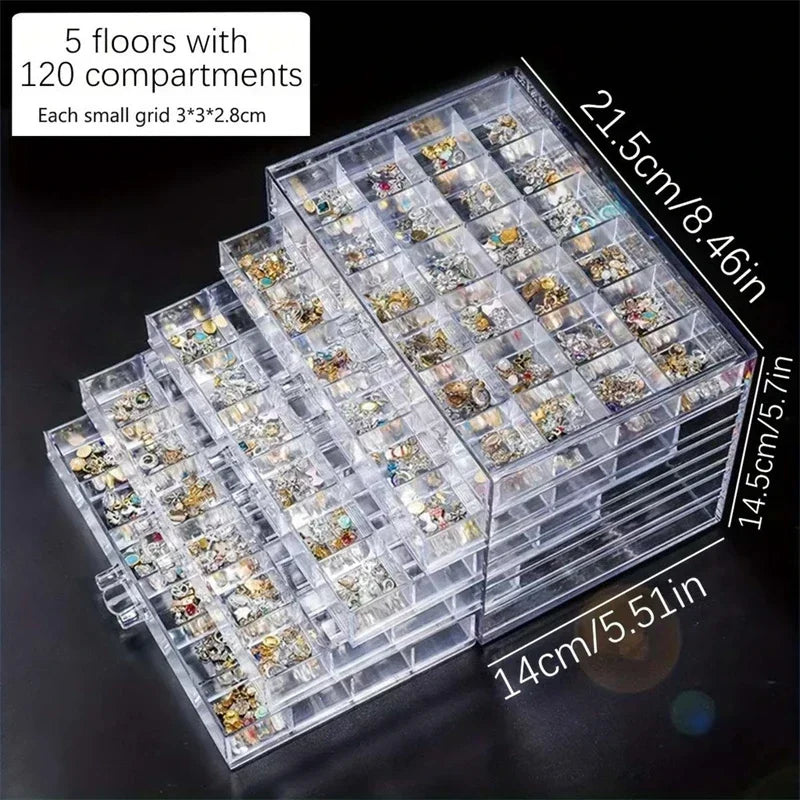 Transparent Jewelry Storage Box 72/79/120 Grids Multi-layer Plastic Display Holder with Drawer Nail Diamonds Organizer Nail Art