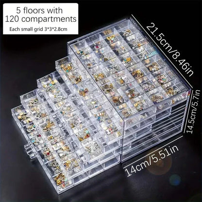 Transparent Jewelry Storage Box 72/79/120 Grids Multi-layer Plastic Display Holder with Drawer Nail Diamonds Organizer Nail Art