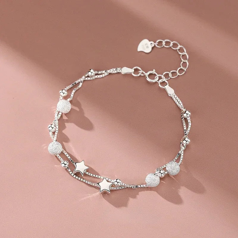 New In Double Layered Star Bracelets Woman Luxury Sterling Silver 925 Jewelry Gift For Girlfriend Charm Braclets Jewellery Women