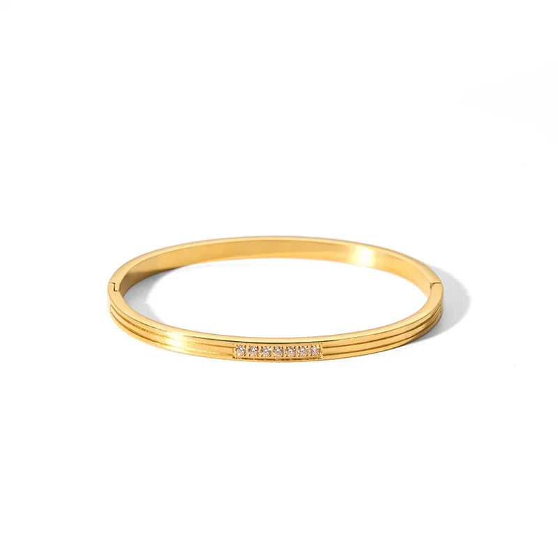 New Waterproof Cubic Zirconia Bangles - Tarnish-Free Stainless Steel Bracelets for Women | Customizable Wholesale Jewelry