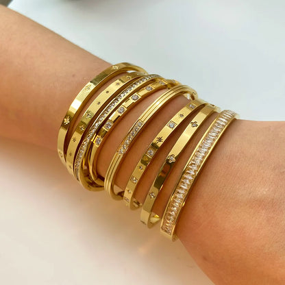 New Waterproof Cubic Zirconia Bangles - Tarnish-Free Stainless Steel Bracelets for Women | Customizable Wholesale Jewelry