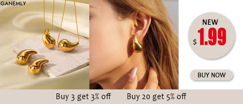 GANEMLY 316L Stainless Steel 4-Color Five Leaf Clover Flower Necklace Bracelet Earrings Set For Women New Waterproof Jewelry