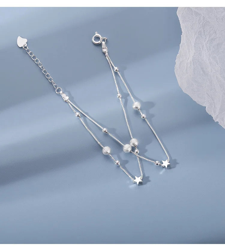New In Double Layered Star Bracelets Woman Luxury Sterling Silver 925 Jewelry Gift For Girlfriend Charm Braclets Jewellery Women