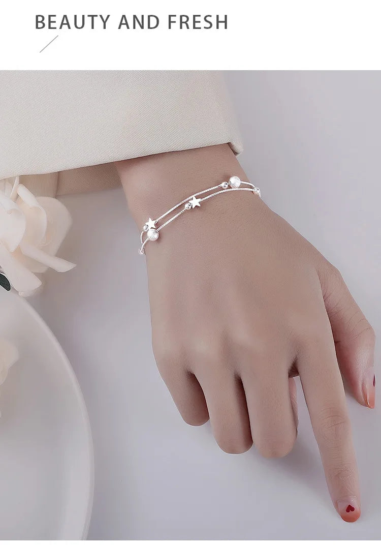 New In Double Layered Star Bracelets Woman Luxury Sterling Silver 925 Jewelry Gift For Girlfriend Charm Braclets Jewellery Women
