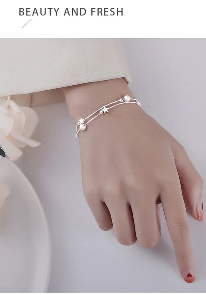 New In Double Layered Star Bracelets Woman Luxury Sterling Silver 925 Jewelry Gift For Girlfriend Charm Braclets Jewellery Women