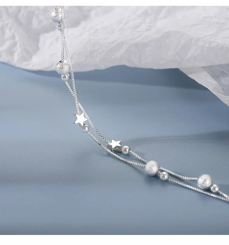 New In Double Layered Star Bracelets Woman Luxury Sterling Silver 925 Jewelry Gift For Girlfriend Charm Braclets Jewellery Women