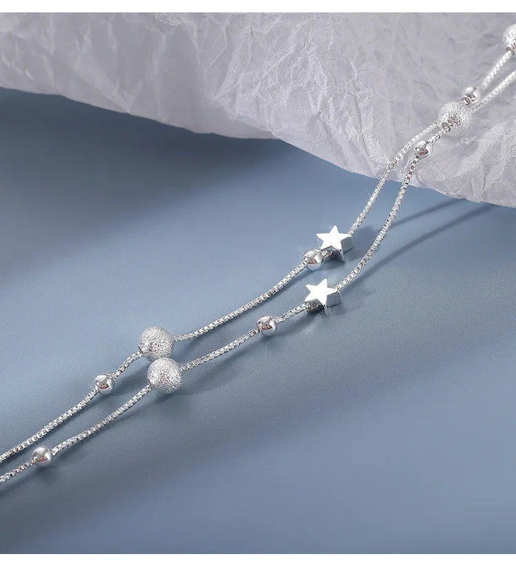 New In Double Layered Star Bracelets Woman Luxury Sterling Silver 925 Jewelry Gift For Girlfriend Charm Braclets Jewellery Women