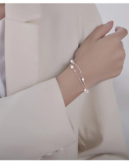 New In Double Layered Star Bracelets Woman Luxury Sterling Silver 925 Jewelry Gift For Girlfriend Charm Braclets Jewellery Women