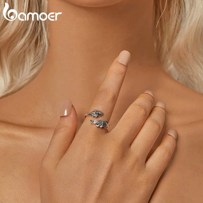 BAMOER Adjustable Dragon Ring - 925 Sterling Silver Animal Jewelry Gift for Women & Teens