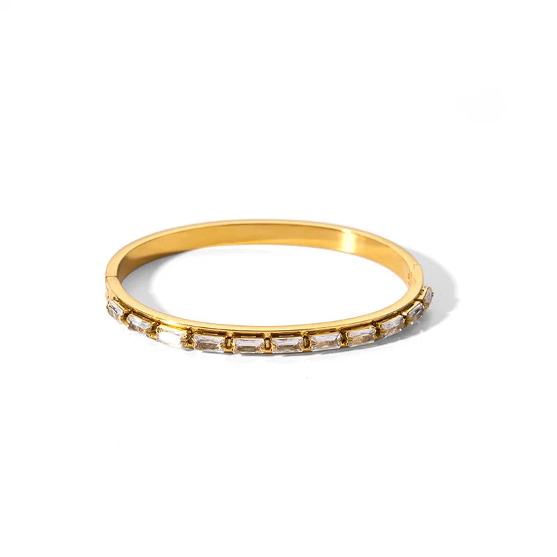 New Waterproof Cubic Zirconia Bangles - Tarnish-Free Stainless Steel Bracelets for Women | Customizable Wholesale Jewelry