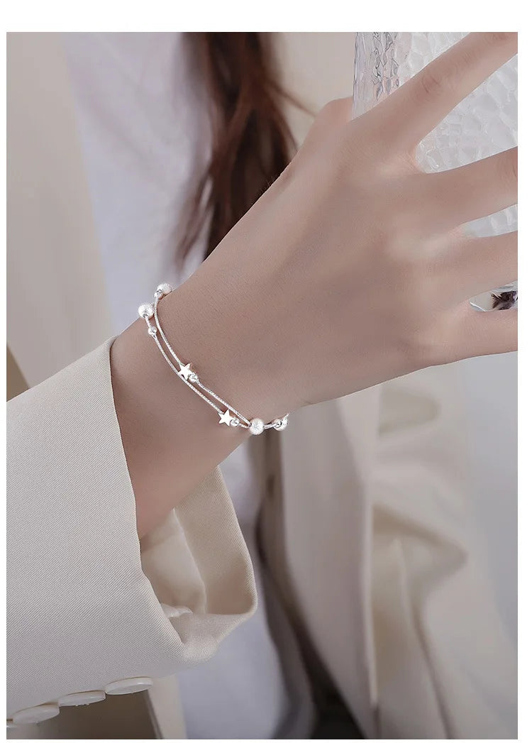New In Double Layered Star Bracelets Woman Luxury Sterling Silver 925 Jewelry Gift For Girlfriend Charm Braclets Jewellery Women
