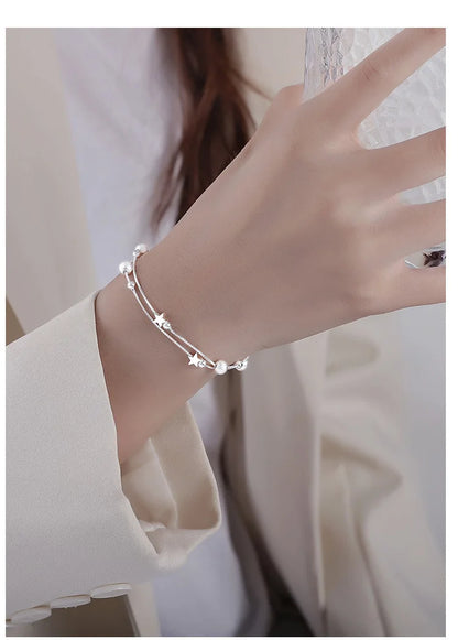 New In Double Layered Star Bracelets Woman Luxury Sterling Silver 925 Jewelry Gift For Girlfriend Charm Braclets Jewellery Women