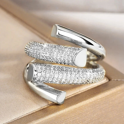 Huitan Hyperbole Geometric Shape Gold Ring for Women - Luxury CZ Sparkling Ring for Daily Wear & Parties