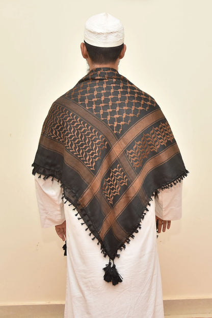 Palestine Dark Brown Coffee Keffiyeh Kufiya Scarf (48*48)Free Palestine Traditional Shemagh With Tassels Arafat Hatta Arab Style Headscarf