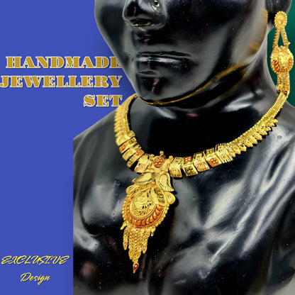 Elegant Gold- Plated Necklace with Matching Earrings Jewellery set