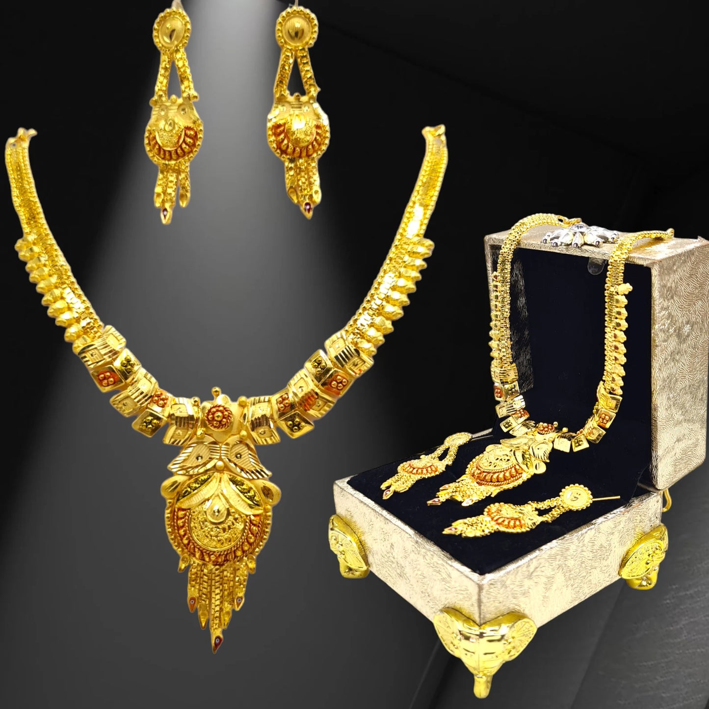 Elegant Gold- Plated Necklace with Matching Earrings Jewellery set