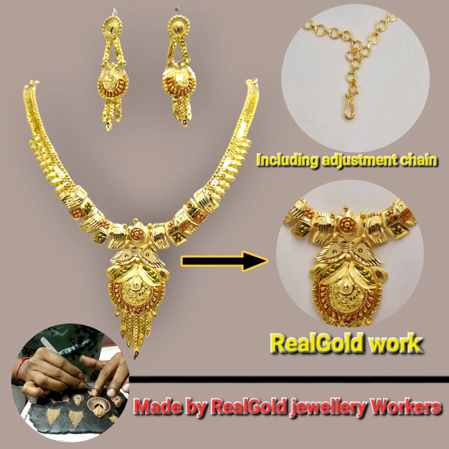 Elegant Gold- Plated Necklace with Matching Earrings Jewellery set
