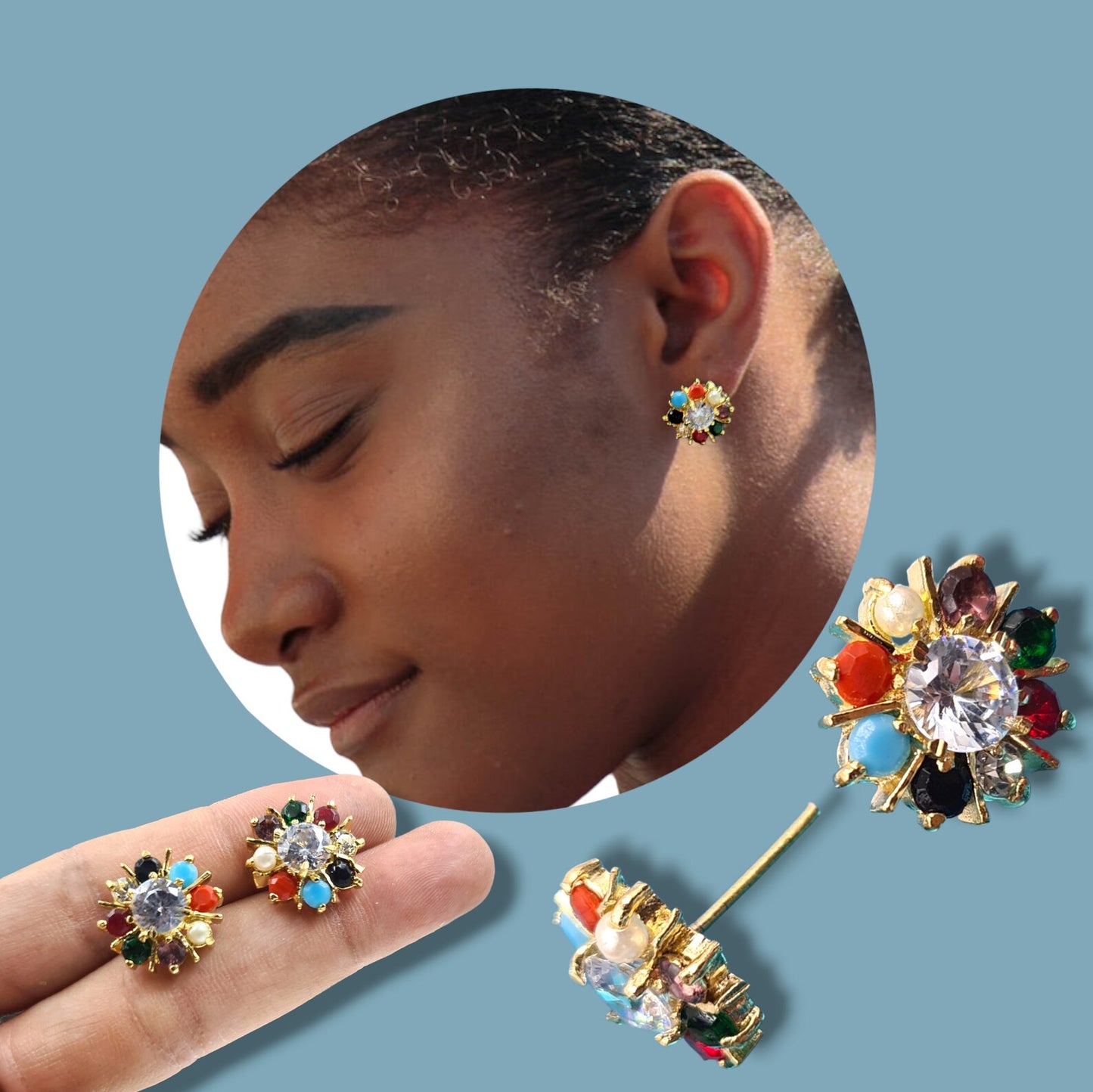 Elegant Gold-Plated stone beaded Earrings Jewellery Set