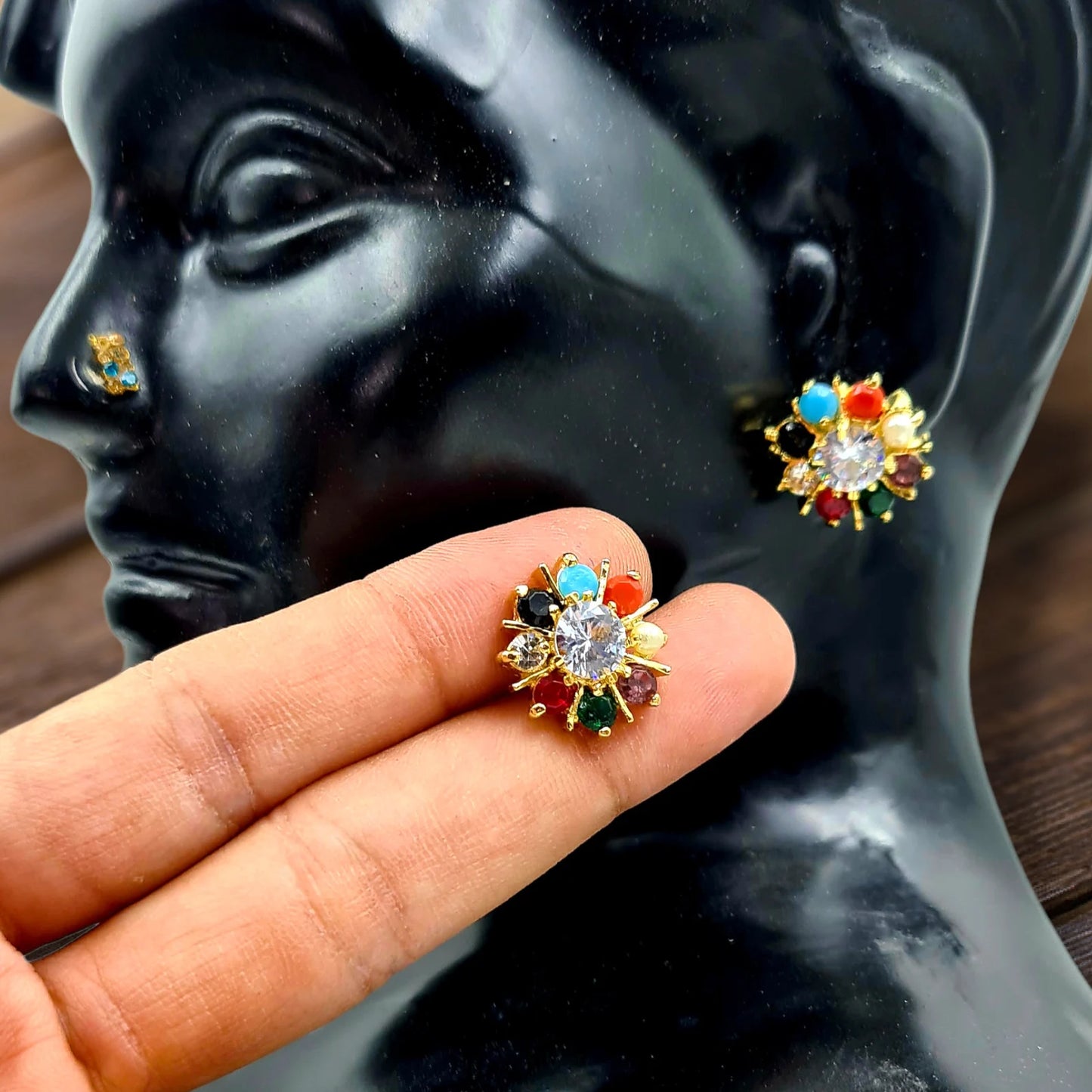 Elegant Gold-Plated stone beaded Earrings Jewellery Set