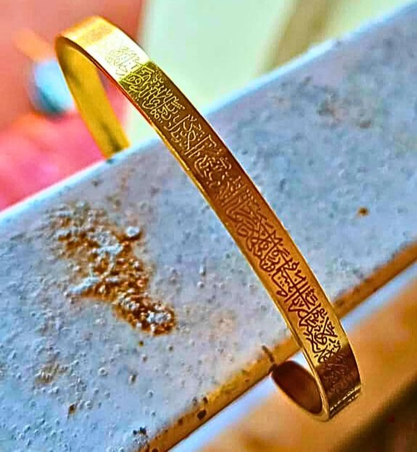 Ayatul Kursi Bracelet Golden Colour 18K Gold Plated Ayatul Kursi Bangle Adjustable Quran Bracelet Luxury Islamic Jewellery for Unisex