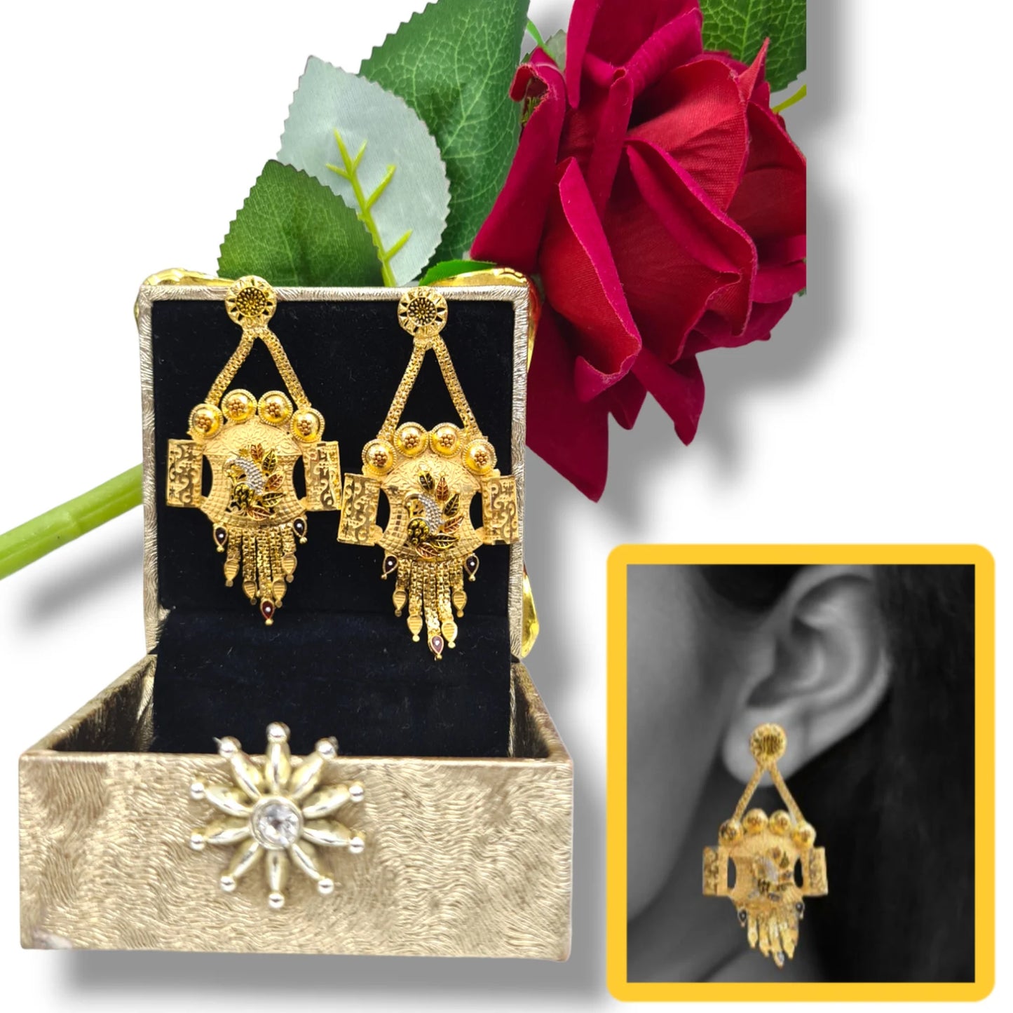 Handmade Gold-plated Earrings with Stunning Crystal,gift for her. earrings for girlfriend, earring dish, gift for new bride.