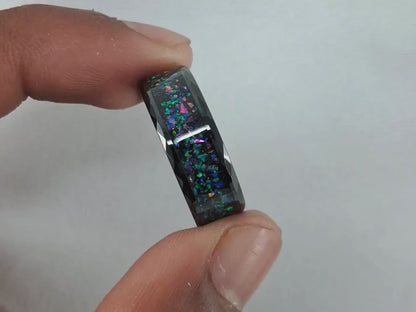 8mm Polished Dome Tungsten Ring with Multi-Color Opal Inlay for Men and Women – Black Tungsten Design Free Custom Engraving