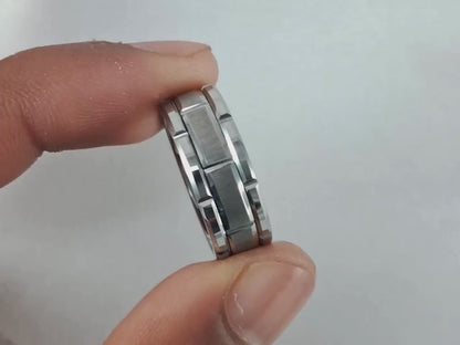 8mm Silver Tungsten Ring for Men–Durable with Mechanical Seal Inlay. Sleek and Unique Design, Perfect for Everyday Wear or Special Occasion