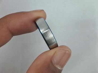 8mm brushed tungsten rings with a blue inner band Men's Tungsten Wedding Band, Men Tungsten ring Free Custom Engraving